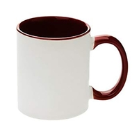 11oz White with Maroon Inner and Handle Colour Sublimation Coffee Mugs