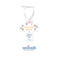 Unisub 4855 Cross Shaped Ornament 2 Sided Gloss White 88.90mm x 73.66mm