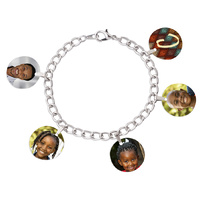 Unisub 5900 Gloss White Silver Plated Charm Bracelet w/5 Bales and 5 Circle Charms