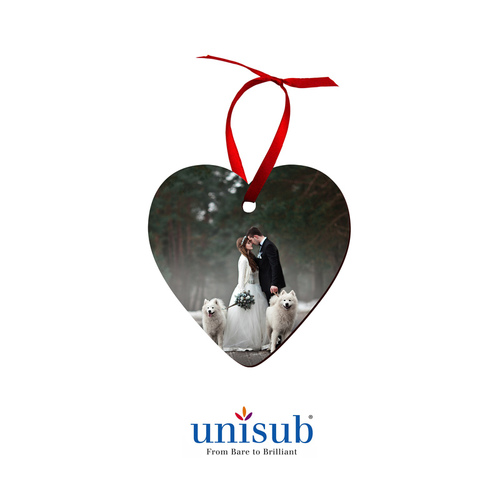 Unisub 4868 Double Sided Gloss White Textured Hardboard Heart Ornaments W/ Red Ribbon 83mm x 83mm
